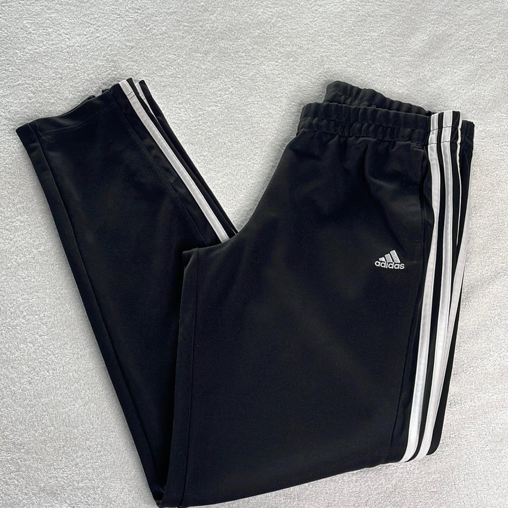 Adidas Black Warm Up Pants with White Stripes